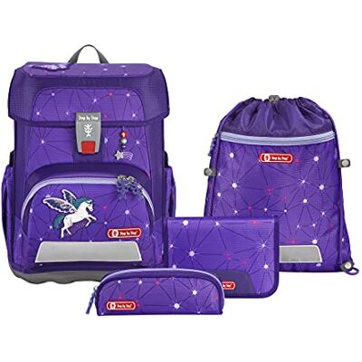 Step by Step Ensemble cartable cloud 5 pièces, sac à dos ergonomique avec réflecteurs, hauteur réglable avec ceinture abdominale, dès la 1ère classe, 19L, Dreamy Pegasus – Violet – Gris, Cartable Step by Step Ensemble cartable cloud 5 pièces, sac à dos ergonomique avec réflecteurs, hauteur réglable avec ceinture abdominale, dès la 1ère classe, 19L, Dreamy Pegasus – Violet – Gris, Cartable