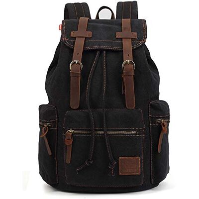 KAUKKO Sac à dos vintage en toile pour homme et femme Sac à dos rétro élégant Pour l'extérieur, les voyages, la randonnée, la randonnée, Noir P2-03, Einheitsgröße, Sac à dos KAUKKO Sac à dos vintage en toile pour homme et femme Sac à dos rétro élégant Pour l'extérieur, les voyages, la randonnée, la randonnée, Noir P2-03, Einheitsgröße, Sac à dos