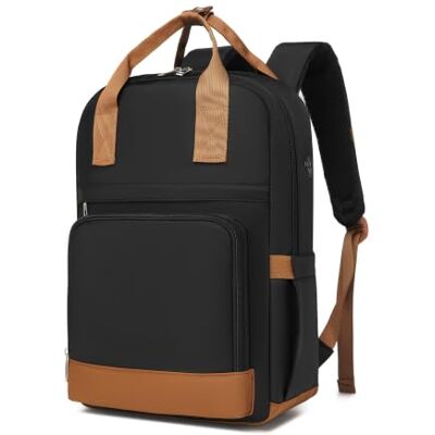 Kono Sac à Dos pour Ordinateur Portable 15,6" pour femme, Imperméable, avec port de Charge USB, Sac à Dos Antivol de Grande Capacité pour Travail, École, Voyage (Noir/Marron) Kono Sac à Dos pour Ordinateur Portable 15,6" pour femme, Imperméable, avec port de Charge USB, Sac à Dos Antivol de Grande Capacité pour Travail, École, Voyage (Noir/Marron)