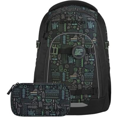 Coocazoo Mate Sac à dos d'écolier ergonomique et réglable en hauteur et en taille avec sangle de poitrine et ceinture abdominale, Free Spirit Noir/vert, Free Spirit Coocazoo Mate Sac à dos d'écolier ergonomique et réglable en hauteur et en taille avec sangle de poitrine et ceinture abdominale, Free Spirit Noir/vert, Free Spirit