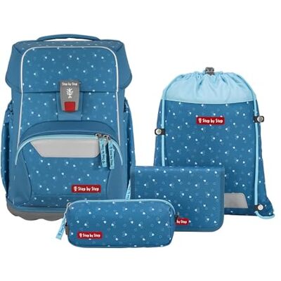 Step by Step Basis Blue Hearts Ensemble cartable 4 pièces, bleu, sac à dos ergonomique avec réflecteurs, sangle de hanche et de poitrine, pour enfants de première classe, 20 litres, Blue Hearts, 28 x Step by Step Basis Blue Hearts Ensemble cartable 4 pièces, bleu, sac à dos ergonomique avec réflecteurs, sangle de hanche et de poitrine, pour enfants de première classe, 20 litres, Blue Hearts, 28 x