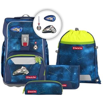 Step by Step Giant Ensemble cartable 5 pièces vert ergonomique avec réflecteurs, hauteur réglable avec sangle de hanche et de poitrine, pour enfants de première classe, 23 litres Step by Step Giant Ensemble cartable 5 pièces vert ergonomique avec réflecteurs, hauteur réglable avec sangle de hanche et de poitrine, pour enfants de première classe, 23 litres