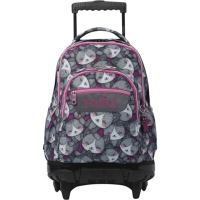 Totto Sac à dos à roulettes Renglones, capacité 26,21 litres, poche pour ordinateur de 14", poche pour bouteille, sangles en S pour plus de confort, durable, imprimé chaton rose Totto Sac à dos à roulettes Renglones, capacité 26,21 litres, poche pour ordinateur de 14", poche pour bouteille, sangles en S pour plus de confort, durable, imprimé chaton rose