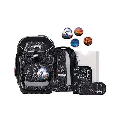 ergobag Lot de 6 sacs à dos d'écolier ergonomiques et flexibles pour l'école primaire pour filles et garçons, Super ours réfléchissant Noir, Einheitsgröße, Ensemble cartable ergobag Lot de 6 sacs à dos d'écolier ergonomiques et flexibles pour l'école primaire pour filles et garçons, Super ours réfléchissant Noir, Einheitsgröße, Ensemble cartable
