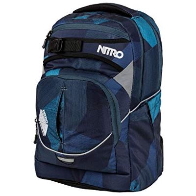 NITRO Superhero Sac à dos d'écolier avec sangle ventrale amovible, plaque de fond robuste, sac thermique, 30 l, Fragments bleus, 30 L, Sac à dos NITRO Superhero Sac à dos d'écolier avec sangle ventrale amovible, plaque de fond robuste, sac thermique, 30 l, Fragments bleus, 30 L, Sac à dos