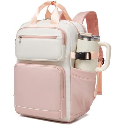 Kono Sac à Dos pour Ordinateur Portable 15,6 Pouces pour Femme Sac à Dos Décontracté Grande Capacité, Résistant à l'Eau pour Voyage, Bureau, Études (Beige/Rose) Kono Sac à Dos pour Ordinateur Portable 15,6 Pouces pour Femme Sac à Dos Décontracté Grande Capacité, Résistant à l'Eau pour Voyage, Bureau, Études (Beige/Rose)