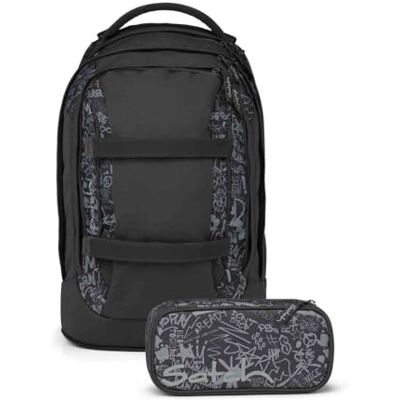 Satch Lot de 2 sacs à dos d'écolier avec trousse, Street Ink, 45 x 30 x 27 cm, Moderne, ergonomique Satch Lot de 2 sacs à dos d'écolier avec trousse, Street Ink, 45 x 30 x 27 cm, Moderne, ergonomique