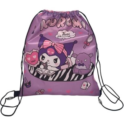 CARTOON Sac avec bretelles en corde et fermeture à cordon sac 40 x 35 cm accessoire pour enfants, Kuromi, 40 x 35 cm, Décontracté CARTOON Sac avec bretelles en corde et fermeture à cordon sac 40 x 35 cm accessoire pour enfants, Kuromi, 40 x 35 cm, Décontracté