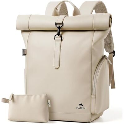 MATEIN HER Rolltop Sac à dos extensible pour femme, imperméable, avec Sac à dos PC 15,6 pouces avec pochette organiseur, élégant sac à dos femme pour université, bureau, voyage et loisirs, beige MATEIN HER Rolltop Sac à dos extensible pour femme, imperméable, avec Sac à dos PC 15,6 pouces avec pochette organiseur, élégant sac à dos femme pour université, bureau, voyage et loisirs, beige