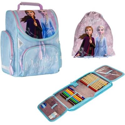 PASO Ensemble cartable 3 pièces Avec sac de gym et trousse remplie, Frozen, 3, Ensemble d'école 3 pièces : cartable, sac de gym, trousse remplie PASO Ensemble cartable 3 pièces Avec sac de gym et trousse remplie, Frozen, 3, Ensemble d'école 3 pièces : cartable, sac de gym, trousse remplie
