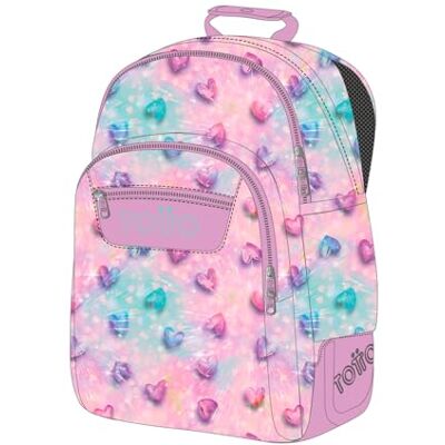 Totto Grand sac à dos scolaire modèle Rayol, capacité 19 L, 3 compartiments, 2 poches bouteille, poche PC 14", dos ergonomique avec flux d'air, bretelles en S, imprimé Shiny Heart Glitter Totto Grand sac à dos scolaire modèle Rayol, capacité 19 L, 3 compartiments, 2 poches bouteille, poche PC 14", dos ergonomique avec flux d'air, bretelles en S, imprimé Shiny Heart Glitter
