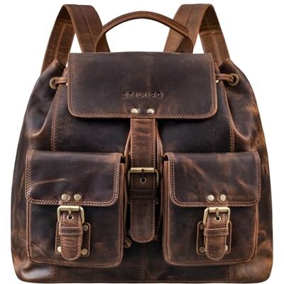 STILORD "Larissa" Vintage Sac à dos/Sac a à main pour Femmes/loisir/documents au format A4 / pour MacBooks/backpack retro vintage cuir véritable antique Couleur:kara cognac STILORD "Larissa" Vintage Sac à dos/Sac a à main pour Femmes/loisir/documents au format A4 / pour MacBooks/backpack retro vintage cuir véritable antique Couleur:kara cognac