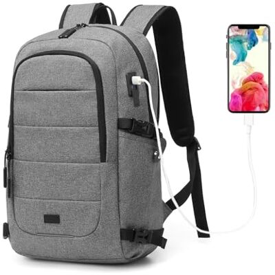 Kono Sac à dos de voyage antivol pour ordinateur portable de 15,6 pouces avec port de charge USB, résistant à l'eau, léger, décontracté, pour homme et femme, gris, L, Classique Kono Sac à dos de voyage antivol pour ordinateur portable de 15,6 pouces avec port de charge USB, résistant à l'eau, léger, décontracté, pour homme et femme, gris, L, Classique