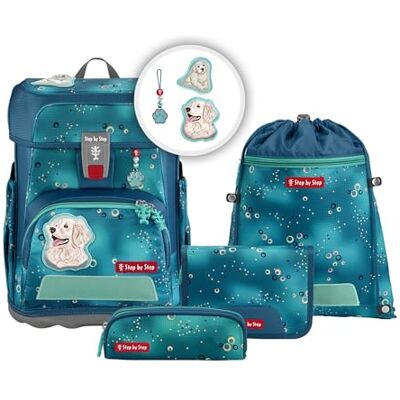 Step by Step Ensemble cartable Cloud 5 pièces, cartable ergonomique avec réflecteurs, réglable en hauteur avec ceinture abdominale, à partir de la 1ère classe, 19 l, Dog Basty Turquoise, Mittelgroß Step by Step Ensemble cartable Cloud 5 pièces, cartable ergonomique avec réflecteurs, réglable en hauteur avec ceinture abdominale, à partir de la 1ère classe, 19 l, Dog Basty Turquoise, Mittelgroß