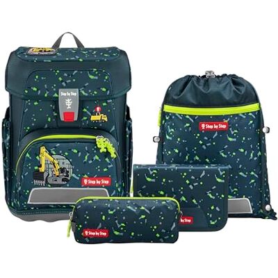Step by Step Ensemble cartable Cloud 5 pièces, cartable ergonomique avec réflecteurs, réglable en hauteur avec ceinture abdominale, à partir de la 1ère classe, 19 l, Pelleteuse Rocco Gris, Taille Step by Step Ensemble cartable Cloud 5 pièces, cartable ergonomique avec réflecteurs, réglable en hauteur avec ceinture abdominale, à partir de la 1ère classe, 19 l, Pelleteuse Rocco Gris, Taille