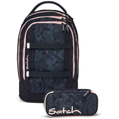 Satch Lot de 2 sacs à dos d'écolier avec trousse, Midnight Jungle, 45 x 30 x 27 cm, Moderne, ergonomique Satch Lot de 2 sacs à dos d'écolier avec trousse, Midnight Jungle, 45 x 30 x 27 cm, Moderne, ergonomique