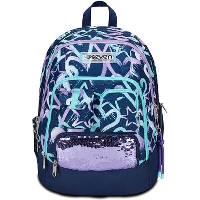 Seven Sac à dos d'école avancé, violet bleu, cristal violet, sac à dos double compartiment avec poche pour ordinateur ou tablette, poche porte-bouteille et organisateur, sac à dos pour les écoles Seven Sac à dos d'école avancé, violet bleu, cristal violet, sac à dos double compartiment avec poche pour ordinateur ou tablette, poche porte-bouteille et organisateur, sac à dos pour les écoles