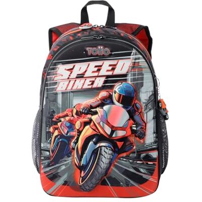 Totto Sac à dos pour enfant, modèle Speed Biker M, sac à dos moyen, capacité 16 L, 2 compartiments, 2 poches pour bouteille, organiseur interne, bretelles rembourrées, résistant et durable, couleur Totto Sac à dos pour enfant, modèle Speed Biker M, sac à dos moyen, capacité 16 L, 2 compartiments, 2 poches pour bouteille, organiseur interne, bretelles rembourrées, résistant et durable, couleur