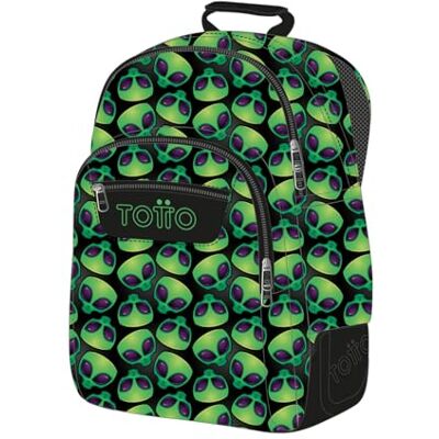 Totto Grand sac à dos scolaire modèle Rayol, capacité 19 L, 3 compartiments, 2 poches bouteille, poche pour PC 14", dos ergonomique avec flux d'air, bretelles en S, imprimé Ali Totto Grand sac à dos scolaire modèle Rayol, capacité 19 L, 3 compartiments, 2 poches bouteille, poche pour PC 14", dos ergonomique avec flux d'air, bretelles en S, imprimé Ali