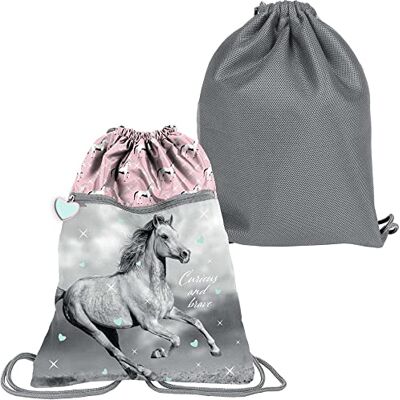 PASO Sac à Dos Premium Sac d'école pour Chaussures Chaussures Pantoufles Cheval, Gris, Sac à chaussures pour l'école PASO Sac à Dos Premium Sac d'école pour Chaussures Chaussures Pantoufles Cheval, Gris, Sac à chaussures pour l'école