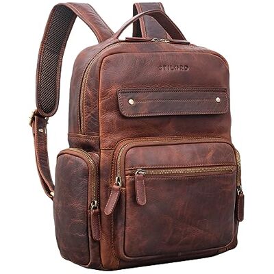 STILORD "Edison" Sac à dos d'étudiant moderne pour ordinateur portable Large jusqu'à 13,5" Sac à dos vintage en cuir véritable Couleur:kara cognac STILORD "Edison" Sac à dos d'étudiant moderne pour ordinateur portable Large jusqu'à 13,5" Sac à dos vintage en cuir véritable Couleur:kara cognac