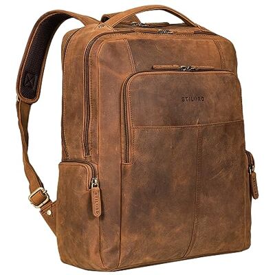 STILORD Sigrid Sac à dos intemporel en cuir véritable avec compartiment pour ordinateur portable 17" Sac à dos de travail pour femme et homme STILORD Sigrid Sac à dos intemporel en cuir véritable avec compartiment pour ordinateur portable 17" Sac à dos de travail pour femme et homme