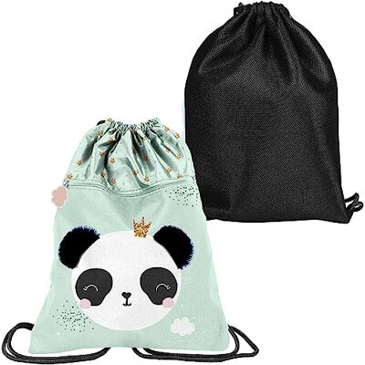 PASO Sac à dos Premium School Bag pour chaussures Pantoufles Panda Bear Celadon, noir, sac à chaussures, Noir, 45 x 34 cm, Créateur PASO Sac à dos Premium School Bag pour chaussures Pantoufles Panda Bear Celadon, noir, sac à chaussures, Noir, 45 x 34 cm, Créateur