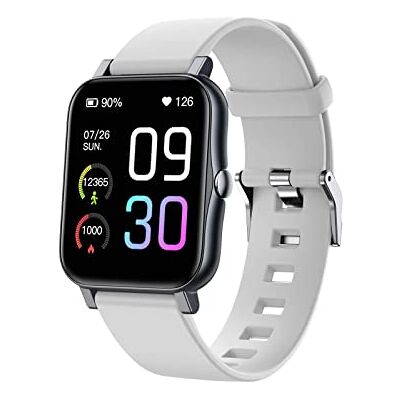 JUSHZ Montre intelligente pour homme et femme Bracelet de sport étanche Mesure de la température Appel Bluetooth Bracelet en silicone Câble de charge magnétique, blanc, 1.7inch JUSHZ Montre intelligente pour homme et femme Bracelet de sport étanche Mesure de la température Appel Bluetooth Bracelet en silicone Câble de charge magnétique, blanc, 1.7inch