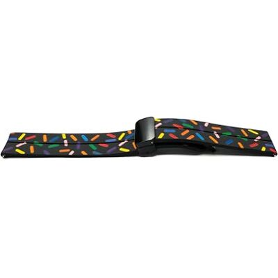 SYSTEM-S Bracelet de 20 mm en silicone avec boucle déployante basculante pour montre intelligente avec imprimé saumon en noir, Noir avec des pépites colorées, Eine Grösse, Classique SYSTEM-S Bracelet de 20 mm en silicone avec boucle déployante basculante pour montre intelligente avec imprimé saumon en noir, Noir avec des pépites colorées, Eine Grösse, Classique