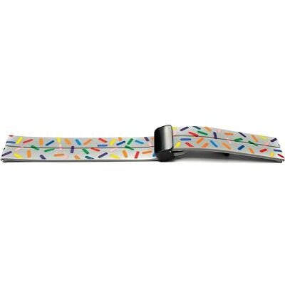 SYSTEM-S Bracelet de 20 mm en silicone avec boucle déployante basculante pour montre intelligente avec imprimé saumon en gris, gris avec des pépites multicolores, Eine Grösse SYSTEM-S Bracelet de 20 mm en silicone avec boucle déployante basculante pour montre intelligente avec imprimé saumon en gris, gris avec des pépites multicolores, Eine Grösse
