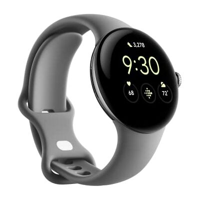 Google Pixel Watch – Montre intelligente Android avec suivi d'activité – Montre de suivi de la fréquence cardiaque – Boîtier en acier inoxydable argenté poli avec bracelet actif charbon – WIFI/BT Google Pixel Watch – Montre intelligente Android avec suivi d'activité – Montre de suivi de la fréquence cardiaque – Boîtier en acier inoxydable argenté poli avec bracelet actif charbon – WIFI/BT