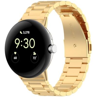 Wigento Bracelet en acier inoxydable pour Google Pixel Watch 4/3/2/1 45 mm, boucle déployante, réglable, robuste et élégant, bracelet de montre en métal (doré) Wigento Bracelet en acier inoxydable pour Google Pixel Watch 4/3/2/1 45 mm, boucle déployante, réglable, robuste et élégant, bracelet de montre en métal (doré)