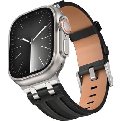 Wigento Bracelet de montre intelligente en cuir synthétique pour Apple Watch 49 mm, 46 mm, 45 mm, 44 mm, boucle en acier inoxydable, noir Wigento Bracelet de montre intelligente en cuir synthétique pour Apple Watch 49 mm, 46 mm, 45 mm, 44 mm, boucle en acier inoxydable, noir