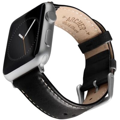 Archer Watch Straps Bracelets de Montre en Cuir de Grain Supérieur pour Apple Watch (Noir/Surpiqûre Blanc Cassé, Argent, 44/45/46/49mm) Archer Watch Straps Bracelets de Montre en Cuir de Grain Supérieur pour Apple Watch (Noir/Surpiqûre Blanc Cassé, Argent, 44/45/46/49mm)