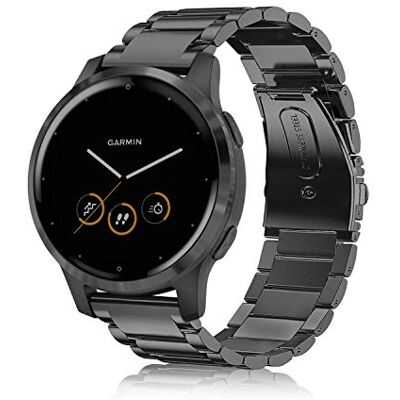 FINTIE Bracelet compatible avec Vivoactive 4 Bracelet de montre en acier inoxydable et métal Avec double boucle déployante Noir FINTIE Bracelet compatible avec Vivoactive 4 Bracelet de montre en acier inoxydable et métal Avec double boucle déployante Noir