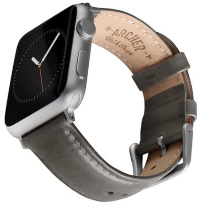 Archer Watch Straps Bracelets de Montre en Cuir de Grain Supérieur pour Apple Watch (Gris Minéral/Surpiqûre Assortie, Argent, 40/41/42mm) Archer Watch Straps Bracelets de Montre en Cuir de Grain Supérieur pour Apple Watch (Gris Minéral/Surpiqûre Assortie, Argent, 40/41/42mm)