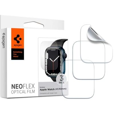 Spigen NeoFlex Protection écran compatible avec Apple Watch SE 3/2/1(40 mm), Apple Watch 9/8/7(41 mm) / 6/5/4(40 mm), 3 Pièces, Résistant aux Rayures, TPU Film, Liquid Installation, Film Protection Spigen NeoFlex Protection écran compatible avec Apple Watch SE 3/2/1(40 mm), Apple Watch 9/8/7(41 mm) / 6/5/4(40 mm), 3 Pièces, Résistant aux Rayures, TPU Film, Liquid Installation, Film Protection