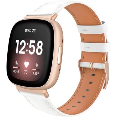 TiMOVO Leather Band Compatible with Fitbit Versa 4/Versa 3/Sense 2/1, White TiMOVO Leather Band Compatible with Fitbit Versa 4/Versa 3/Sense 2/1, White