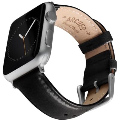Archer Watch Straps Bracelets de Montre en Cuir de Grain Supérieur pour Apple Watch (Noir/Surpiqûre Assortie, Argent, 44/45/46/49mm) Archer Watch Straps Bracelets de Montre en Cuir de Grain Supérieur pour Apple Watch (Noir/Surpiqûre Assortie, Argent, 44/45/46/49mm)