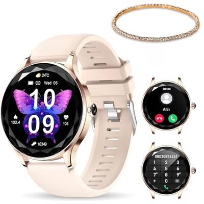 LUNIQUESHOP Montre connectée Femme LSDIAMS smartwatch Appel Bluetooth Dame, Bracelet Strass Cadeau, 100 Sports, SPO2, 1.6" AMOLED Podomètre Fréquence Cardiaque pour Android iOS, Or Rose LUNIQUESHOP Montre connectée Femme LSDIAMS smartwatch Appel Bluetooth Dame, Bracelet Strass Cadeau, 100 Sports, SPO2, 1.6" AMOLED Podomètre Fréquence Cardiaque pour Android iOS, Or Rose