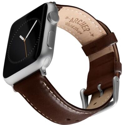 Archer Watch Straps Bracelets de Montre en Cuir de Grain Supérieur pour Apple Watch (Châtaigne Intense/Surpiqûre Blanc Cassé, Argent, 44/45/46/49mm) Archer Watch Straps Bracelets de Montre en Cuir de Grain Supérieur pour Apple Watch (Châtaigne Intense/Surpiqûre Blanc Cassé, Argent, 44/45/46/49mm)