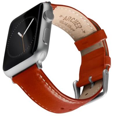 Archer Watch Straps Bracelets de Montre en Cuir de Grain Supérieur pour Apple Watch (Cognac/Surpiqûre Blanc Cassé, Argent, 44/45/46/49mm) Archer Watch Straps Bracelets de Montre en Cuir de Grain Supérieur pour Apple Watch (Cognac/Surpiqûre Blanc Cassé, Argent, 44/45/46/49mm)