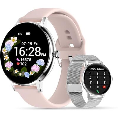 LUNIQUESHOP Montre Connectée LSCALL Femme Repondre Appel Bluetooth, Ecran 1.7'' Smartwatch Tensiometre Sommeil Fréquence Cardiaque SpO2 Podometre Assistant Vocal Musique pour iOS Android Argent Rose LUNIQUESHOP Montre Connectée LSCALL Femme Repondre Appel Bluetooth, Ecran 1.7'' Smartwatch Tensiometre Sommeil Fréquence Cardiaque SpO2 Podometre Assistant Vocal Musique pour iOS Android Argent Rose