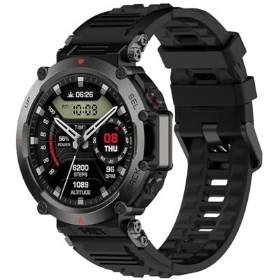Wigento Bracelet en silicone pour Amazfit T Rex Ultra, design sportif, réglable, confortable, facile à changer, bracelet de montre résistant (noir) Wigento Bracelet en silicone pour Amazfit T Rex Ultra, design sportif, réglable, confortable, facile à changer, bracelet de montre résistant (noir)