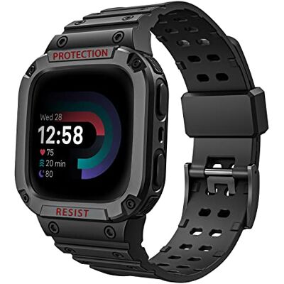 FINTIE Bracelets avec étui compatible avec Fitbit Versa 4/3/2/1/Versa Lite/Fitbit Sense 2/Sense, étui de protection robuste pour homme, Noir, Classique FINTIE Bracelets avec étui compatible avec Fitbit Versa 4/3/2/1/Versa Lite/Fitbit Sense 2/Sense, étui de protection robuste pour homme, Noir, Classique
