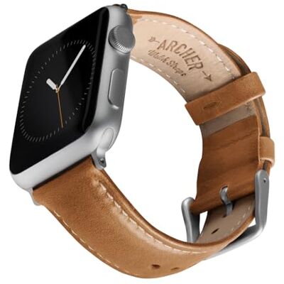 Archer Watch Straps Bracelets de Montre en Cuir de Grain Supérieur pour Apple Watch (Beige Camel/Surpiqûre Blanc Cassé, Argent, 44/45/46/49mm) Archer Watch Straps Bracelets de Montre en Cuir de Grain Supérieur pour Apple Watch (Beige Camel/Surpiqûre Blanc Cassé, Argent, 44/45/46/49mm)