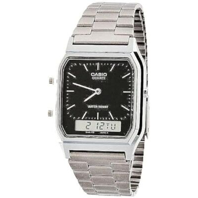 Casio AQ-230A-1D Silver & Black Dual Time Watch Silver Digit / Black / One Size, Bracelet Casio AQ-230A-1D Silver & Black Dual Time Watch Silver Digit / Black / One Size, Bracelet