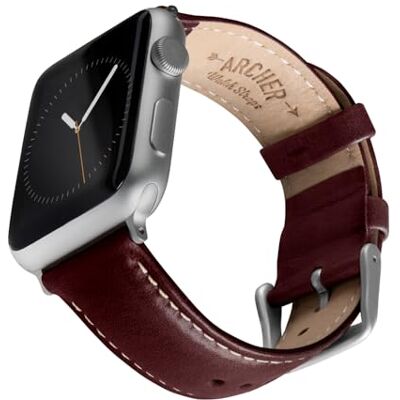 Archer Watch Straps Bracelets de Montre en Cuir de Grain Supérieur pour Apple Watch (Acajou/Surpiqûre Blanc Cassé, Argent, 44/45/46/49mm) Archer Watch Straps Bracelets de Montre en Cuir de Grain Supérieur pour Apple Watch (Acajou/Surpiqûre Blanc Cassé, Argent, 44/45/46/49mm)