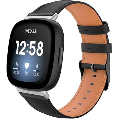 TiMOVO Leather Band Compatible with Fitbit Versa 4/Versa 3/Sense 2/1, Black TiMOVO Leather Band Compatible with Fitbit Versa 4/Versa 3/Sense 2/1, Black