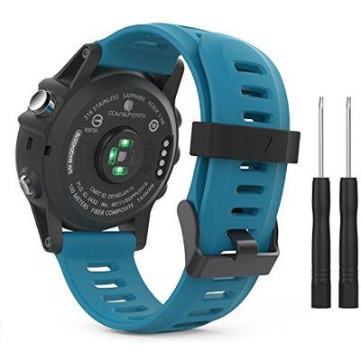MoKo Watch Band Compatible with Garmin Fenix 3/3 HR, Soft Silicone Replacement Strap for Fenix 5X/5X Plus/Tactix Charlie/Descent Mk1/Quatix 3, Blue MoKo Watch Band Compatible with Garmin Fenix 3/3 HR, Soft Silicone Replacement Strap for Fenix 5X/5X Plus/Tactix Charlie/Descent Mk1/Quatix 3, Blue